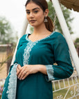 CHIKANKARI WOVEN COTTON GREEN DRESS MATERIAL WITH COTTON SILK DUPATTA