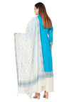 Cotton Jacquard Zari Woven Ferozi Dress Material with Cotton Silk Dupatta