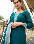 CHIKANKARI WOVEN COTTON GREEN DRESS MATERIAL WITH COTTON SILK DUPATTA