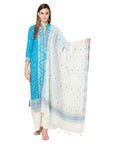 Cotton Jacquard Zari Woven Ferozi Dress Material with Cotton Silk Dupatta