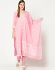COTTON JACQUARD ZARI WOVEN PINK DRESS MATERIAL WITH COTTON SILK DUPATTA