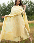Cotton Silk Zari Woven Lemon Dress Material with Dupatta
