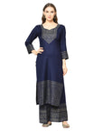 Kanthakari Acro Wool Navy Dress Material with Stole