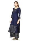 Kanthakari Acro Wool Navy Dress Material with Stole