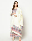 ACRO WOOL WHITE DRESS MATERIAL WITH STOLE