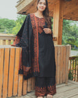 Acro Wool Black Dress Material with Stole