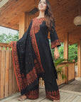 Acro Wool Black Dress Material with Stole