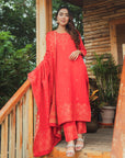 Acro Wool Red Dress Material with Stole