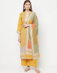 Safaa Women Cotton Woven Design Unstitched Dress Material With Contrast Dupatta