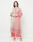 WOMEN COTTON WOVEN PEACH DESIGN UNSTITCHED DRESS MATERIAL WITH CONTRAST DUPATTA