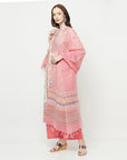 WOMEN COTTON WOVEN PEACH DESIGN UNSTITCHED DRESS MATERIAL WITH CONTRAST DUPATTA