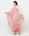 WOMEN COTTON WOVEN PEACH DESIGN UNSTITCHED DRESS MATERIAL WITH CONTRAST DUPATTA