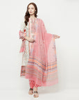 WOMEN COTTON WOVEN PEACH DESIGN UNSTITCHED DRESS MATERIAL WITH CONTRAST DUPATTA