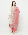 WOMEN COTTON WOVEN PEACH DESIGN UNSTITCHED DRESS MATERIAL WITH CONTRAST DUPATTA