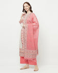 WOMEN COTTON WOVEN PEACH DESIGN UNSTITCHED DRESS MATERIAL WITH CONTRAST DUPATTA