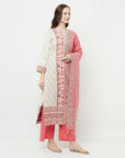 WOMEN COTTON WOVEN PEACH DESIGN UNSTITCHED DRESS MATERIAL WITH CONTRAST DUPATTA