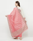 WOMEN COTTON WOVEN PEACH DESIGN UNSTITCHED DRESS MATERIAL WITH CONTRAST DUPATTA