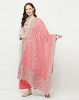 WOMEN COTTON WOVEN PEACH DESIGN UNSTITCHED DRESS MATERIAL WITH CONTRAST DUPATTA