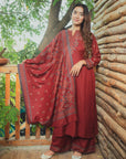 Acro Wool Maroon Dress Material with Stole