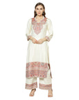 Acro Wool Cream Dress Material with Stole