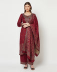 Acro Wool Maroon Dress Material with Stole
