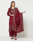 Acro Wool Maroon Dress Material with Stole