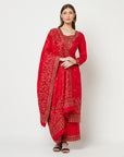 Acro Wool Red Dress Material with Stole