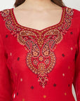 Acro Wool Red Dress Material with Stole