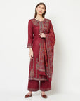 Acro Wool Maroon Dress Material with Stole