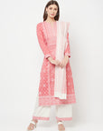 Safaa Women Cotton Woven Chikankari Design Unstitched Dress Material With Contrast Dupatta