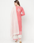 Safaa Women Cotton Woven Chikankari Design Unstitched Dress Material With Contrast Dupatta