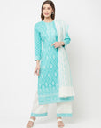 Safaa Women Cotton Woven Chikankari Design Unstitched Dress Material With Contrast Dupatta