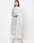 Safaa Women Cotton Woven Chikankari Design Unstitched Dress Material With Contrast Dupatta