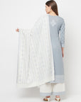 Safaa Women Cotton Woven Chikankari Design Unstitched Dress Material With Contrast Dupatta