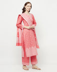COTTON WOVEN CHIKANKARI PEACH DRESS MATERIAL WITH DUPATTA