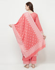 COTTON WOVEN CHIKANKARI PEACH DRESS MATERIAL WITH DUPATTA
