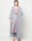 Safaa Women Cotton Woven Design Unstitched Dress Material With Chiffon Dupatta