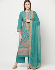 Safaa Women Cotton Woven Design Unstitched Dress Material With Chiffon Dupatta