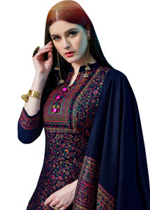 ACRO WOOL NAVY DRESS MATERIAL WITH STOLE