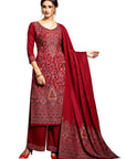 ACRO WOOL MAROON DRESS MATERIAL WITH STOLE
