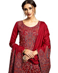 ACRO WOOL MAROON DRESS MATERIAL WITH STOLE