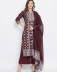 Chikankari Woven Mar Maroon Dress Material