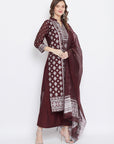 Chikankari Woven Mar Maroon Dress Material