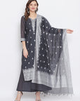 Chikankari Woven Mar Grey Dress Material