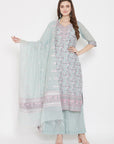 ORGANIC COTTON WOVEN SEA GREEN DRESS MATERIAL WITH DUPATTA