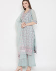 ORGANIC COTTON WOVEN SEA GREEN DRESS MATERIAL WITH DUPATTA
