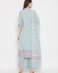 ORGANIC COTTON WOVEN SEA GREEN DRESS MATERIAL WITH DUPATTA