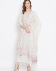 ORGANIC COTTON WOVEN WHITE PINK DRESS MATERIAL WITH DUPATTA