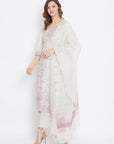 ORGANIC COTTON WOVEN WHITE PINK DRESS MATERIAL WITH DUPATTA