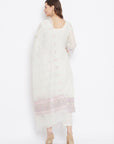 ORGANIC COTTON WOVEN WHITE PINK DRESS MATERIAL WITH DUPATTA